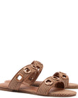 LARROUDE Milan Flat Mule In Caramel Wave Raffia