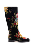 LARROUDE x Markarian Flat Boot In Black Wool and Floral Embroidery