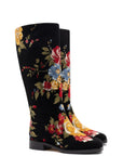 LARROUDE x Markarian Flat Boot In Black Wool and Floral Embroidery