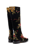 LARROUDE x Markarian Flat Boot In Black Wool and Floral Embroidery