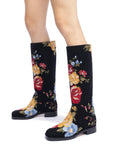 LARROUDE x Markarian Flat Boot In Black Wool and Floral Embroidery