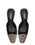 Larroudé x Markarian Mule In Black Velvet and Heart Embroidery