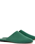 LARROUDE Venice Flat Mule and Pouch Kit In Emerald Suede