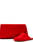 LARROUDE Venice Flat Mule and Pouch Kit In Scarlet Suede