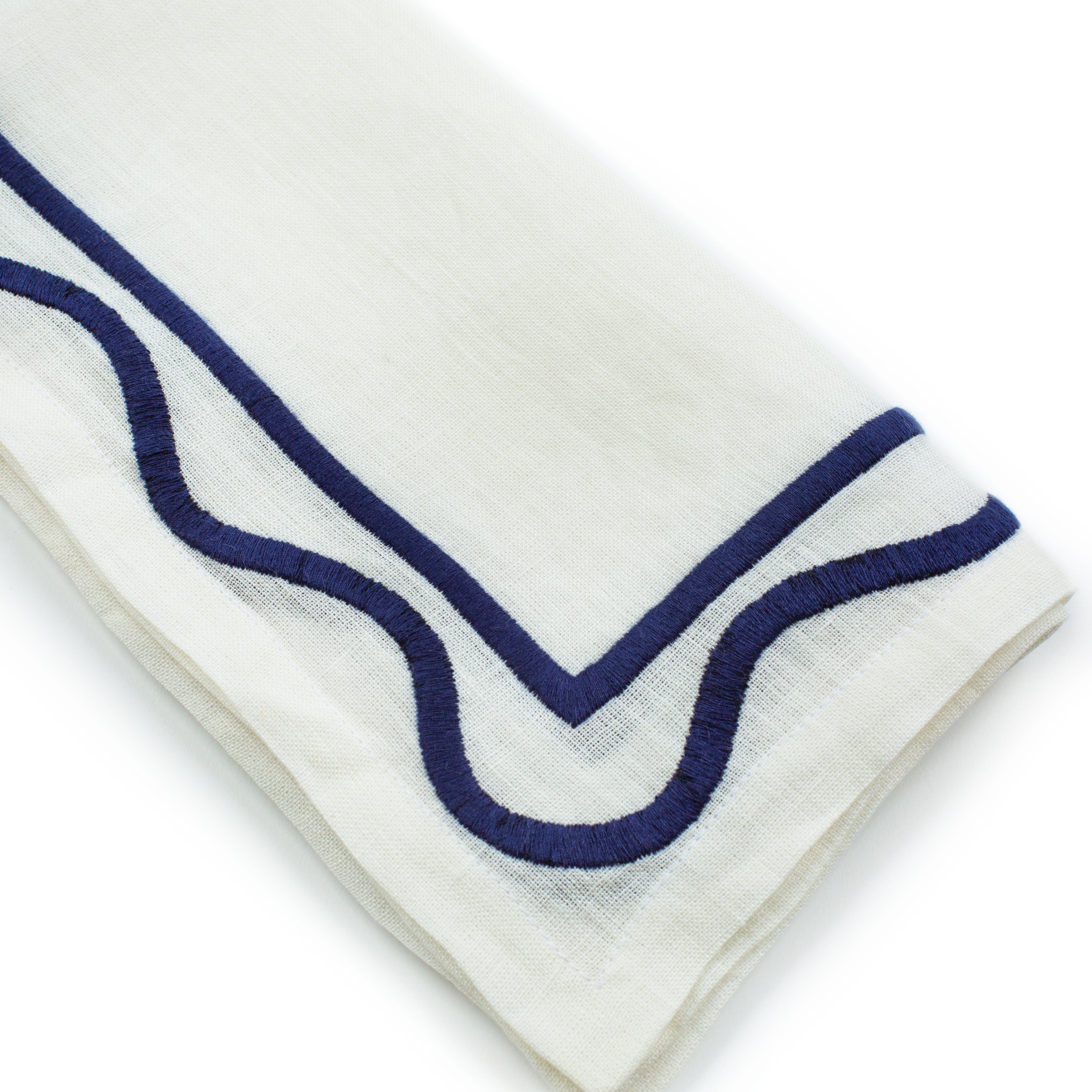 MISETTE Colorblock Embroidered Linen Napkins in Dark Blue (Set of 4)