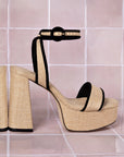 LARROUDE | Dolly Sandal In Beige Raffia and Black Trimming