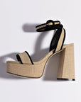 LARROUDE | Dolly Sandal In Beige Raffia and Black Trimming