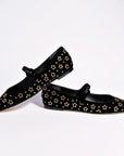 LARROUDE Blair Ballet Flat In Black Velvet and Gold Studs