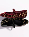 LARROUDE Blair Ballet Flat In Black Velvet and Gold Studs