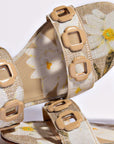 LARROUDE | Milan Flat Sandal In Beige Printed Raffia
