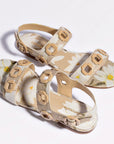 LARROUDE | Milan Flat Sandal In Beige Printed Raffia
