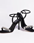 LARROUDE Calypso Sandal In Black Fabric and Crystals