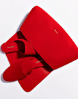 LARROUDE Venice Flat Mule and Pouch Kit In Scarlet Suede