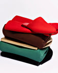 LARROUDE Venice Flat Mule and Pouch Kit In Scarlet Suede