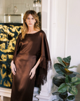 MASON by MASON'S DAUGHTER Kelsey Cape Gown, Chocolate Brown Fringe