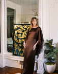 MASON by MASON'S DAUGHTER Kelsey Cape Gown, Chocolate Brown Fringe
