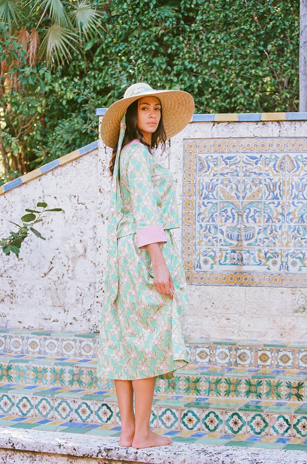 SARAH BRAY BERMUDA Geranium Sun Hat - Long Coral Grosgrain Ribbon