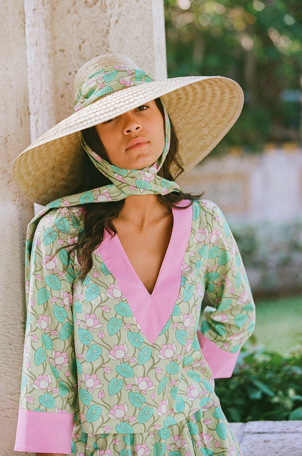 SARAH BRAY BERMUDA, Geranium Sun Hat - Pastel Floral Hat Scarf