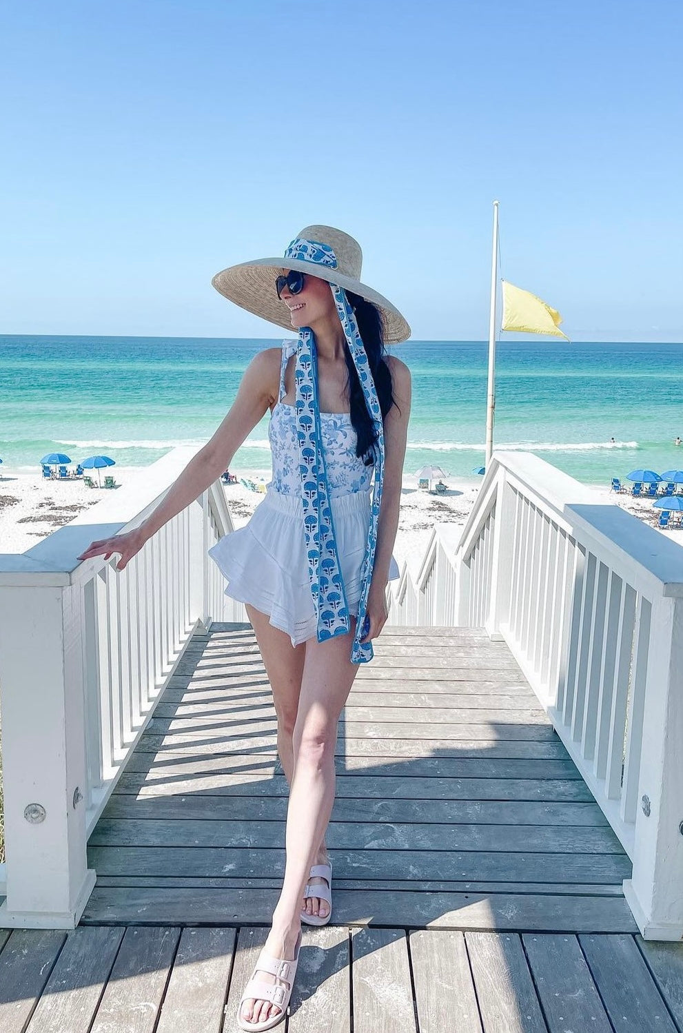 SARAH BRAY BERMUDA Daisy Sun Hat - French Blue Grosgrain Ribbon