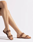 LARROUDE Milan Flat Mule In Caramel Wave Raffia